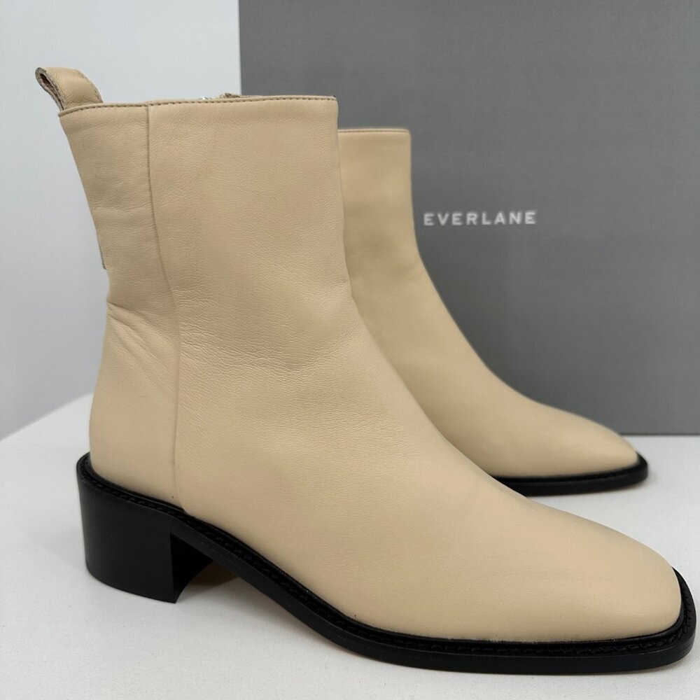 Everlane The City Boot in Cream Leather 7 Women's Side Zip Block Heel Ankle